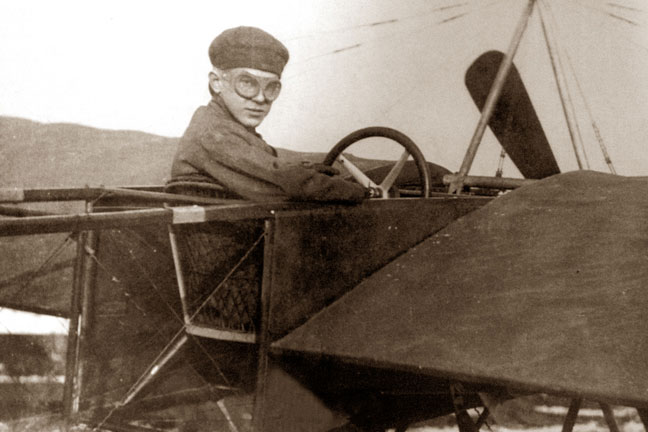 Young Ernie Hall in plane, Date unknown (Ernie Hall Aviation Museum, Inc.)