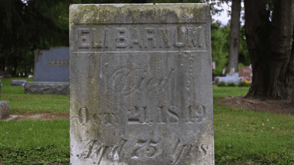 Gravestone of Eli Barnum, cousin of P.T. Barnum and founder of Braceville’s first mills, at Braceville Township Cemetery in Trumbull County, Ohio.