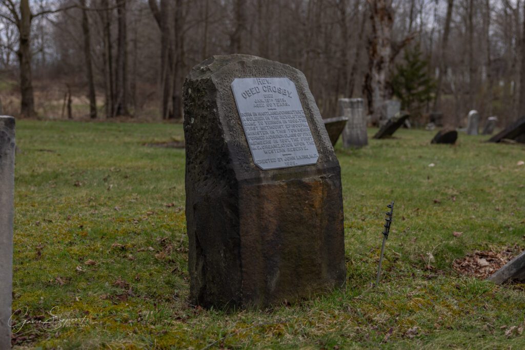A photo of Obed Crosby's grave at Vernon Center Cemetery.